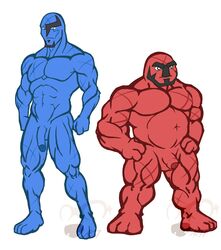 2017 3_fingers 3_toes abs anso/rez anthro anthrofied athletic balls barazoku barefoot beard biceps big_balls big_muscles blind_eye blue_skin chode duo facial_hair flaccid humanoid humanoid_penis male male_only musclegut muscular muscular_male nintendo nude pecs penis penis_size_difference pokémorph pokemon red_skin sawk scar size_difference small_penis thick_penis throh toes uncut video_games