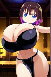 ai_generated black_hair blue_eyes dancing elma_(dragon_maid) exotic_dancer female huge_breasts miss_kobayashi's_dragon_maid short_hair two-tone_hair