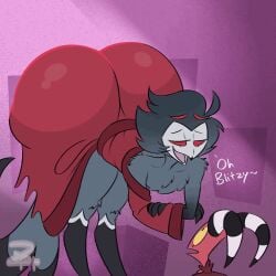 2boys animated artist_name ass big_ass blitzo_(helluva_boss) bubble_butt covering_ass dress enormous_ass enormous_butt femboy femboy_dilf hellaverse helluva_boss huge_ass huge_butt masterpiece red_dress red_sclera sclera shaking_ass stolas_(helluva_boss) text thick_thighs zyfoh ~