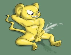 balls boner cum dragon_ball dragon_ball_super erection fur male male_only mammal masturbation mouse nude penis quitela rodent simple_background smile solo solo_male uncut unknown_artist yellow_fur