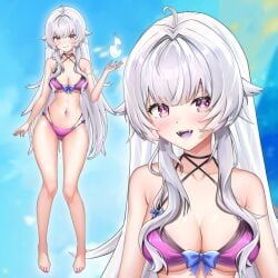 1girls ayaka_zaphyr beach big_breasts bikini breasts busty curvy curvy_female curvy_figure fangs female front_view hispanic_virtual_youtuber horns latam_virtual_youtuber light-skinned_female light_skin long_hair looking_at_viewer pose purple_eyes reference_sheet sexy smile smiling_at_viewer suggestive thick_thighs thighs vtuber vtubermodel white_hair