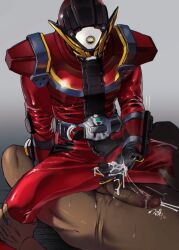 1boy after_sex anon armor armored_male bad_id bad_pixiv belt bodily_fluids bodysuit clock cum cum_on_hand cum_string erect_penis erect_penis_after_sex erection gay gay_sex hatonasi heart heart_symbol helmet hi_res holding_leg holding_legs holding_thigh japanese_text kamen_rider kamen_rider_geiz kamen_rider_zi-o_(series) looking_at_cum looking_down male male/female male/male male_focus mask masked masked_male onomatopoeia outercourse red_armor straddling straddling_lap sweat sweatdrop sweating text tremble_spikes trembling trembling_penis wristwatch yaoi
