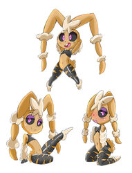 black_sclera blush female flat_chested furry lagomorph looking_at_viewer lopunny mammal mega_evolution mega_lopunny navel nintendo pink_eyes pokemon pokemon_(species) pussy rabbit raised_arm redmatzoo thick_thighs