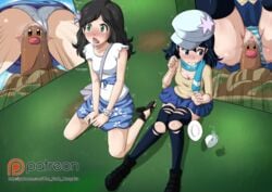 2girls black_hair blouse breasts cleavage clitoris dig diglett flower_on_head furry grass green_eyes ground hat heavy_breathing human interspecies long_hair multiple_girls original_character panties panties_aside patreon plate pokemon pussy pussy_juice rape scarf seiza sitting skirt striped_panties tank_top teacup text the_dark_mangaka thighhighs trembling unbirthing uncensored vaginal_penetration vore watermark wavy_mouth