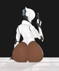 2018 android ass big_butt breasts camel_toe clothed clothing female gun hamili handgun haydee haydee_(game) hi_res huge_butt humanoid light machine not_furry ranged_weapon robot robot_humanoid simple_background sitting solo thick_thighs weapon