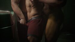 3boys 3d 3d_model 3d_render 3males anal bathroom cd_projekt_red cgi cyberpunk cyberpunk_2077 dick_grab fucking gay gay_male handjob male male/male male_only muscles nudity souperman thighs threesome underwear v_(cyberpunk_2077)