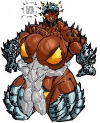 chezxxx dark-skinned_female head_between_breasts hug hyper_breasts larger_female monster_girl muscular_female pubic_hair
