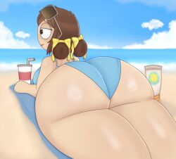 7987lock ass ass_blush beach beach_towel big_ass big_butt bikini blue_bikini bow_ribbon breasts brown_eyes brown_hair clouds comedy_central drink eyewear_on_head female from_behind hair_buns large_ass liane_cartman lipstick lying_on_stomach lying_on_towel on_stomach sky smile solo solo_female south_park sunglasses thick_thighs thighs towel