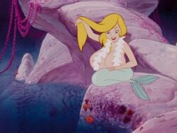 1girls blonde_hair breasts disney edit female female_only huge_breasts lipstick long_breasts long_hair mermaid penelope_(peter_pan) peter_pan peter_pan_(disney) screenshot screenshot_edit smile solo tagme