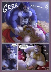 5_fingers anal anal_sex anthro anthro_on_anthro anthro_penetrated anthro_penetrating anthro_penetrating_anthro ark_(shade) ass balls barazoku black_nose blue_body blue_fur bodily_fluids body_hair bruised canid canine canis chest_hair chest_tuft cobb_(shade) comic cum cum_on_chest cum_on_face cum_on_self cumshot cumshot_on_chest cumshot_on_face cumshot_on_own_face dialogue duo ejaculation english_text erection fangs feet fingers fur genital_fluids genitals handjob hi_res humanoid_hands lying male male/male male_penetrated male_penetrating male_penetrating_male mammal messy multiple_scenes muscular muscular_anthro muscular_male nude nude_anthro nude_male on_back open_mouth page_number penetration penile penile_penetration penis penis_grab penis_in_ass saliva saliva_on_anus scar sex shade_the_wolf teeth text toes tongue tuft wolf yellow_body yellow_fur