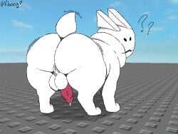 balls ballsack big_ass big_thighs bubble_butt fat_ass feral gubby gubby_(roblox) gubby_(species) khangasskhan mammal no_source penis precum quadruped rabbit roblox tail white_fur