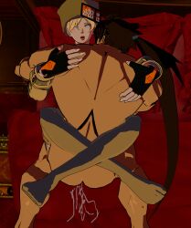 cum_inside guilty_gear guilty_gear_strive lolikill mating_press millia_rage sol_badguy tongue_out