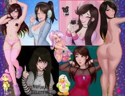1girls 2d 2d_animation 2d_artwork ass back_view belle_delphine club_penguin dress female_torso front_view hair_ornament makeup multiple_poses necklace nude panties pasties red_panties shadman small_ass small_breasts spreading_ass