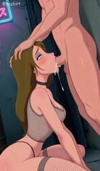 1girls ai_generated artist_name blue_eyes blush breasts brown_hair chemise choker cleavage completely_nude cum_in_mouth disney female g-string jane_porter large_breasts long_hair looking_at_viewer medium_breasts nipples nude oral_creampie patreon_logo pozbirt pussy tagme tarzan_(1999_film) uncensored video walt_disney
