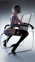 3d absurdres areolae ass blender breasts female female_only highres nier nier:_automata nipples pewposterous solo thighhighs yorha_2b