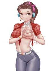 alternate_costume breasts cleavage cruiser_d.va d.va female female_only heart-shaped_boob_challenge otonaru overwatch solo