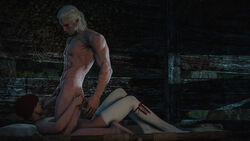 1boy 1girls 3d against_bed against_floor cd_projekt_red female geralt_of_rivia oral red_hair sfmporn_(artist) shani the_witcher the_witcher_(series) the_witcher_2 the_witcher_3:_wild_hunt thighhighs vlodimir_von_everec