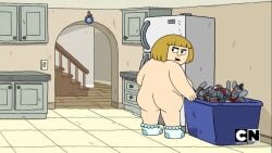 ass big_ass blonde_female blonde_hair brenda_shoop cartoon_network clarence dickergazer edit fat female female_focus female_only fridge interior interior_background kitchen kitchen_counter light-skinned_female looking_back mature_female milf screencap screenshot screenshot_edit socks_only tagme