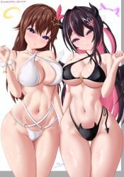 :p angel_wings armanditto azki azki_(hololive) belly belly_button big_breasts big_thighs black_and_pink black_and_pink_hair black_bikini black_hair black_lingerie black_swimsuit black_swimwear black_underwear blue_eyes blush blushing_at_viewer blushing_female breasts breasts_squeezed_together brown_hair cyan_nail_polish cyan_nails devil_horns devil_wings female hand_up high_quality high_resolution holding_hand holding_hands hololive hololive_gen_0 hololive_japan light-skinned_female light_skin lingerie lingerie_only long_black_hair long_black_hair_female long_brown_hair long_brown_hair_female long_hair long_hair_female looking_at_viewer pink_blush pink_hair pink_nail_polish pink_nails purple_eyes reflection reflective_body reflective_clothing reflective_skin sexy_body sexy_female shy shy_expression signature signature_artist_name smile smiling smiling_at_viewer thick_breasts thick_hips thick_thighs thighs tokino_sora tummy two_females upscaled virtual_youtuber vtuber vtuberfanart vtubers waifu2x white_background white_bikini white_lingerie white_swimsuit white_swimwear white_underwear