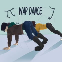 artist_logo artist_name artist_signature bara bara_ass clothed clothed_male disventure_camp gay heartz_paints huge_ass huge_butt human human_male james_(disventure_camp) male muscular muscular_male pansexual_male tagme tagme_(artist) tom_(disventure_camp) twerk twerk_pose twerker twerking twerking_at_viewer yaoi