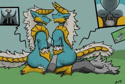 anthro anthro_on_anthro anthro_penetrated anthro_penetrating anthro_penetrating_anthro ass bodily_fluids cael_(zyra_the_proto) capcom cunnilingus facesitting fanged_wyvern female female_dominating_male female_penetrated fur genital_fluids genitals group hi_res machine male male/female male_penetrating male_penetrating_female monster_hunter mythological_creature mythological_scalie mythology nude oral penetration penis protogen pussy scalie sex simple_background sitting_on_another tail trio vaginal_penetration zinogre zyra_the_proto
