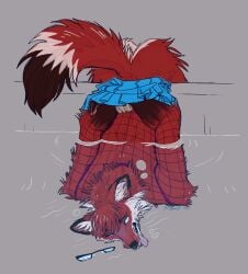 anthro asphyxiation bound bubble canid canine corpse death digital_media_(artwork) drowned execution eyewear fox fur glasses hair hands_behind_back hands_tied hands_tied_behind_back hi_res male male_death male_ryona mammal open_mouth partially_submerged porcumoose_artistries simple_background solo tail teeth tongue tongue_out water