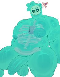 1boy balls bara bones bones_in_belly bones_in_stomach doug_(monster_prom) fat fat_male foreskin gay heart huge_moobs male male_only mentholplug monster_prom moobs navel nipples penis penis_out skull_head slime slime_boy slime_monster uncircumcised uncut unfinished white_background yaoi