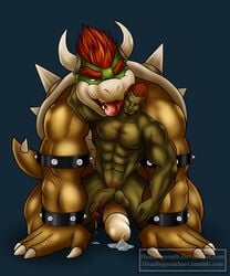 2013 2boys 4_fingers abs anthro armpit_hair armpits bara beige_penis beige_skin big big_balls big_muscles big_penis blue_background body_hair boner bowser chest_hair claws crossover cum cum_on_ground cum_string death_battle dragon duo erection facial_hair frottage ganondorf gay green_skin gums hair happy headingsouth hi_res horn human humanoid humanoid_penis interspecies king kneeling koopa larger_male lizard looking_down looking_up male male_only mammal manly mario_(series) multiple_boys muscle muscles muscular navel nintendo nipples nude one_eye_closed open_mouth orange_eyes orange_skin partially_retracted_foreskin pecs penis penis_riding pubic_hair raised_arm red_hair red_skin reptile royalty scalie sex sharp_teeth shell short_hair simple_background size_difference skin smaller_male smile spikes spread_legs spreading squint sub_ganondorf teeth testicles the_legend_of_zelda turtle uncut video_games wristband yaoi