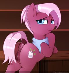 2017 animal_genitalia animal_pussy anus ass bedroom_eyes clitoral_winking clitoris clothing cutie_mark dock earth_pony equine equine_pussy female feral friendship_is_magic hair half-closed_eyes horse inside jasmine_leaf_(mlp) looking_at_viewer looking_back mammal my_little_pony neighday pony pussy seductive sky smile solo