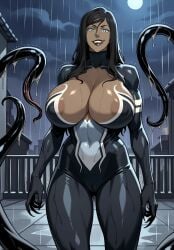 1girls ai_generated athletic athletic_female avatar_legends avatar_the_last_airbender ayyaai big_areola big_areolae big_breasts big_thighs bimbo black_lips black_lipstick blue_eyes breasts brown_skin child_bearing_hips claws crossdressing crossover dark-skinned_female dark_skin deep_cleavage dominant dominant_female fat_thighs female hourglass_figure hourglass_figured_female huge_breasts korra large_breasts latex latex_suit licking_lips long_hair looking_at_viewer low-angle_view marvel marvel_comics night night_sky outside perfect_body rain raining roof rooftop sharp_claws sharp_teeth small_waist smirk smirking smirking_at_viewer solo solo_female solo_focus symbiote symbiote_suit symbiote_takeover tentacle the_legend_of_korra thick thick_hips thick_legs thick_thighs tits_bigger_than_head tongue tongue_out venom_(marvel) venomized voluptuous voluptuous_body voluptuous_female wet wet_body wet_clothes wet_clothing wet_hair wet_skin wide_hips