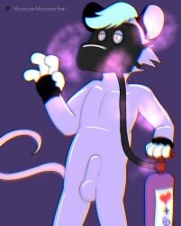absurd_res american_opossum anthro aphrodisiac aphrodisiac_gas balls clothed clothing digital_media_(artwork) erection erection_under_clothing fur gas_mask gas_tank genitals hair hi_res hose humanoid_genitalia humanoid_penis hypnosis hypnotic_eyes hypnotic_gas latex latex_clothing latex_skinsuit male mammal marsupial mask mind_control penis ringed_eyes roquemapache_(artist) simple_background skinsuit solo tail tight_clothing white_fingers