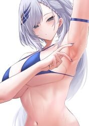 1girls arm_up armpit_fetish armpit_focus armpits belly_button big_breasts blush breasts female female_only grey_hair hololive hololive_indonesia hololive_indonesia_holoro huge_breasts large_breasts light-skinned_female pavolia_reine ponytail si_farid spreading_armpit sweatdrop top_heavy_breasts tummy virtual_youtuber vtuber