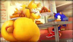 2boys 3d anal anal_sex anthro ass big_ass big_butt bodily_fluids book bottom_heavy bottom_heavy_femboy canid canine chili_dog cindablimp dialogue duo eulipotyphlan fat_ass femboy food food_fetish food_in_ass food_insertion food_play footwear footwear_only fox furry furry_male furry_only handwear handwear_and_footwear_only handwear_only hedgehog hi_res hot_dog hot_dog_in_ass hot_dog_insertion huge_ass huge_butt hyper_ass improvised_sex_toy large_ass looking_back male mammal nervous pear-shaped_figure penetration perros_god rear_view restaurant sega sitting_on_book size_difference sonic_(series) sonic_adventure sonic_the_hedgehog sonic_the_hedgehog_(series) sweat sweatdrop sweaty_butt tail tails tails_the_fox thick_thighs tray wide_hips