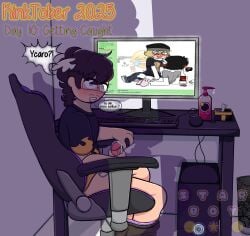 caught_masturbating cum_on_panties estr3l4d1nho getting_caught kinktober kinktober_2025 looking_at_porn lube_bottle male masturbating_with_panties multicolored_eyes nervous_face penis real_person real_person_fiction rpf saiko_mene saikomene shimapan wings_on_head ycro youtube youtuber