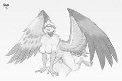 2017 5_fingers anthro avian beak bird breasts chest_tuft cowgirl_position duo erection eyewear faceless_male feathered_wings feathers female female_on_top goggles hand_on_chest human human_on_anthro interspecies kwaza_(ozawk) looking_back male male_on_anthro male_penetrating mammal monochrome navel nawka nipples nude on_top one_eye_closed penetration penis pubes pussy_juice sex signature simple_background sitting solo_focus spread_legs spreading straight tail_feathers talons tuft vaginal_penetration white_background wings