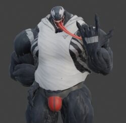 3d 3d_(artwork) 3d_model 3d_render alien augghles bara gay grey_background hoodie jockstrap male marvel marvel_comics symbiote venom venom_(marvel) yaoi