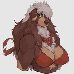 2016 anthro black-kalak breasts brown_fur brown_hair brown_nose canine female fur furry green_eyes mammal muscular muscular_female simple_background white_background white_hair