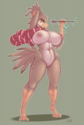 1girls 2020 2020s 4_toes 5_fingers abs accessories_only accessory anthro anthro_female anthro_only areola arm_around_head arrow arrow_(projectile) arrow_(weapon) athletic_female avian avian_female avian_humanoid basic_background beak big_breasts black_eyebrows black_eyelashes breasts brown_arms brown_feathers brown_legs closed_smile countershade_snout countershade_torso countershading curvy curvy_female digital_media_(artwork) digitigrade effectively_nude female female_focus female_only fit fit_female glistening_breasts green_background hand_on_hip hi_res holding_arrow holding_object holding_weapon humanoid lady_windchaser_(wyntersun) large_breasts long_tail muscular muscular_female muscular_legs navel non-mammal_breasts non-mammal_nipples nostrils nude nude_female open_eyes orange_eyes pecs pose puffy_areola pussy red_scarf scarf scarf_only sideboob signature smile solo solo_female standing tail three-quarter_view underboob vagina voluptuous_female watermark weapon white_outline wyntersun