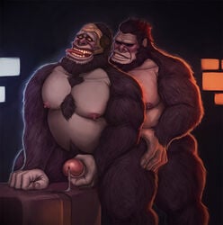 anal anal_sex anthro ape areola barazoku body_hair boner chest_hair dagapuff erection from_behind_(disambiguation) fur gorilla hair hand_on_ass looking_up male male_only mammal masturbation musclegut nipples nude open_mouth overwatch pecs penetration primate sharp_teeth smile standing teeth tongue tongue_out video_games winston_(overwatch) yaoi yellow_eyes