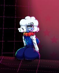 air_creature ass back_view big_ass big_breasts clothing cloud elemental_creature elnina_(deltarune) female hiding humanoid pixel_art smile smiley_face