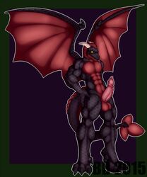 2017 abs animated anthro balls big_penis blackbear digital_media_(artwork) dragon erection fin horn huge_cock male male_only muscular nude omi_softpaws penis simple_background smile solo standing teeth wings yellow_eyes