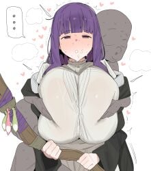 ... 1girls 2boys absurdres big_breasts blush breasts citizen_k citizen_k_(pngj5475) female fern_(sousou_no_frieren) grabbing_another's_breast grabbing_from_behind groping heart highres huge_breasts long_hair looking_at_viewer purple_eyes purple_hair simple_background size_difference sousou_no_frieren speech_bubble staff staff_(weapon) stray_pubic_hair sweat white_background