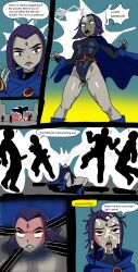 cameltoe clothing comic comic_page cum cum_on_face female forced forced_handjob group human leotard losing_control magic male manual masturbating masturbation pale_skin powers public purple_eyes purple_hair raven_(dc) sunnie teen_titans telekinesis text text_bubble