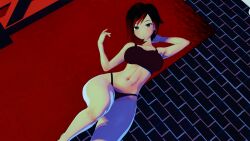 1girls 3d black_hair black_hair_female bra half-dressed half_naked half_naked_female nakadashi_(artist) pose posing red_highlights ruby_rose rwby silver_eyes solo_female underwear