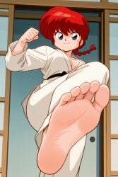 ai_generated feet feet_fetish feet_focus feet_up karate karate_gi kick kicking ranma-chan ranma_1/2 ranma_saotome