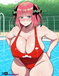 ai_generated angel_yukkis ass bathing_suit big_ass big_breasts breasts curvy_figure day go-toubun_no_hanayome nakano_nino nipples oppai pool pussy sexy_female sexy_pose