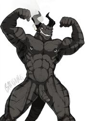 abs anthro balls barasaurus biceps cigar dragon flexing horn invalid_tag inviting looking_at_viewer male male_only manly monochrome muscular nipple_piercing nipples pecs penis piercing pose showing_teeth signature smoke smoking solo standing