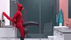 animated animation anthro anthro_bird anthro_only avian balls ballsack bathroom big_balls big_penis bird black_penis bluesky_post boner cardinal_(bird) cock cum cum_mess cumming cumshot dick furry furry_only gif huge_balls huge_cock hyper hyper_penis male male_only masturbating masturbation mirror naked orgasm penis pulsar pulsar_(character) red_feathers short_playtime shorter_than_10_seconds shower sink toilet towel wall