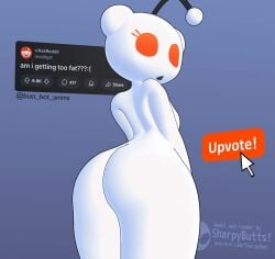 3d 3d_(artwork) 3d_animation animated antennae_(anatomy) artist_logo ass big_butt butt_jiggle digital_media_(artwork) eyelashes female huge_butt huge_thighs humanoid jiggling logo looking_at_viewer looking_back looking_back_at_viewer loop low-angle_view narrow_shoulders orange_eyes rear_view reddit screencap sharpybutts small_waist snoo solo thick_thighs upvote white_body