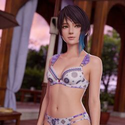 1girls 3d black_hair blender bra dead_or_alive female female_only il0v3y0u1000 panties shandy_(doa) solo underwear underwear_only